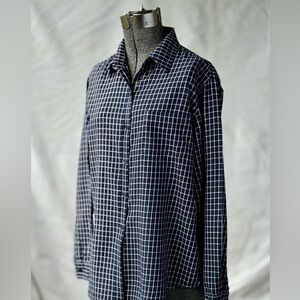 Evan Picone Navy and White Windowpane Button-Down Shirt